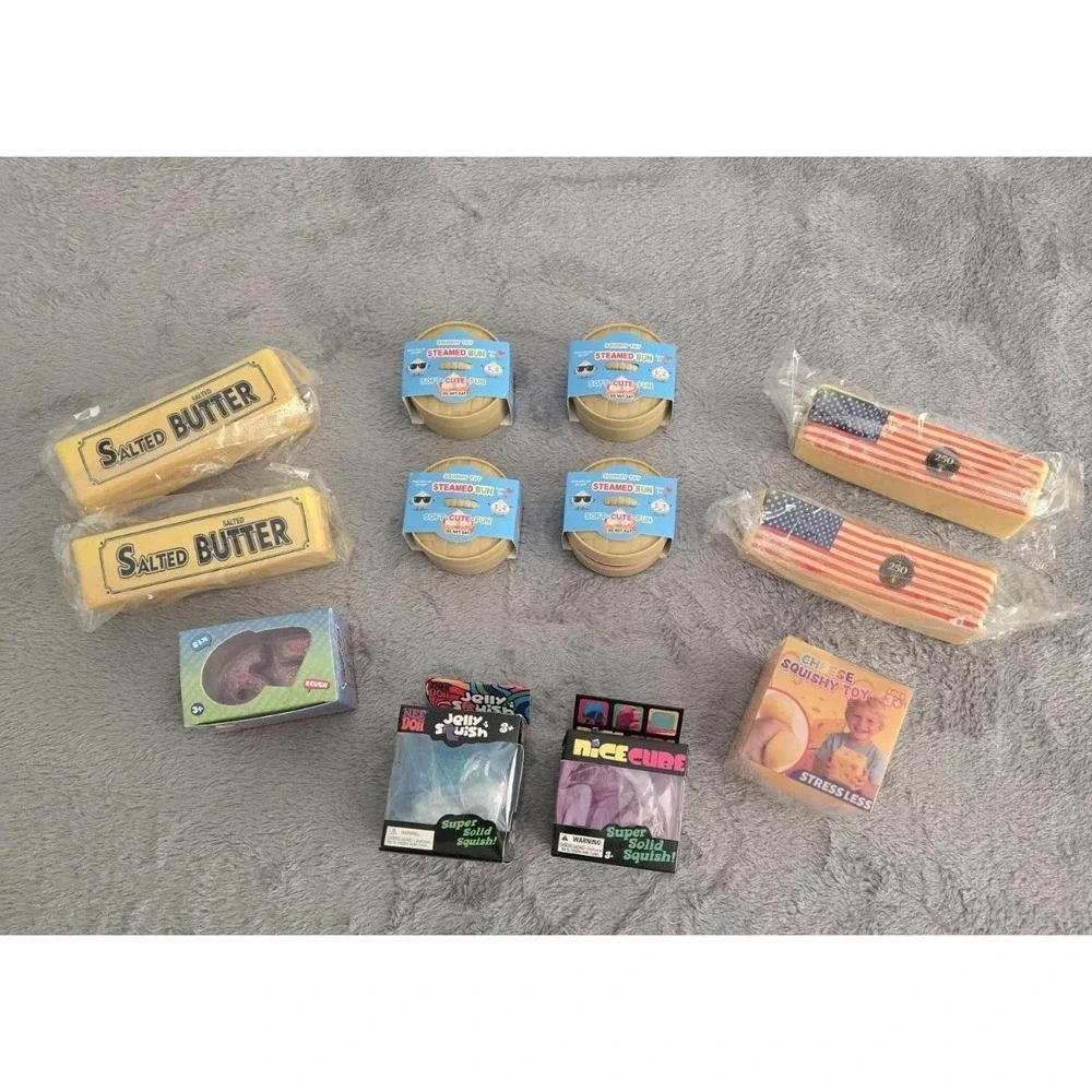 Lot of 12 NEW Squishy Fidget Toys Mochi Bundle Squish Glitter